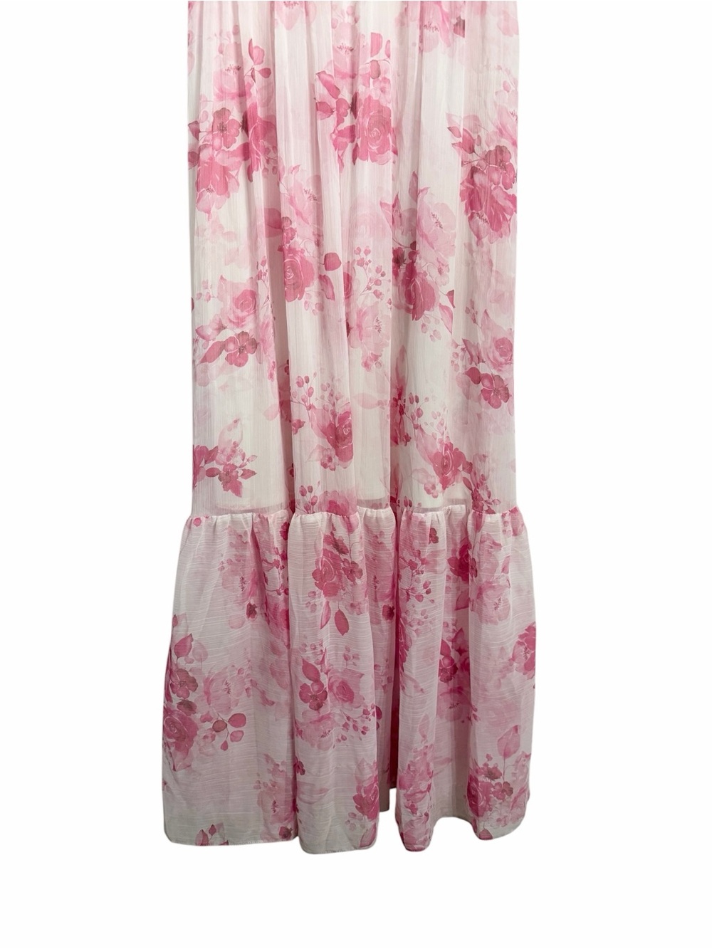 Romantic Pink Floral Maxi Dress Cottagecore Chiffon Feminine Size Small - Picture 9 of 12